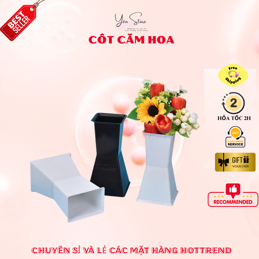 Set 3-5 Cốt Nhựa Vuông Cắm Hoa Đứng Chất Liệu Nhựa PU, Đế Cắm Hoa Trang Trí, Hoa Lụa, Hoa Tươi
